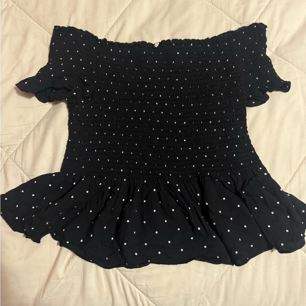 Black Polka Dot Off-Shoulder Top